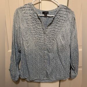 Erika Light Blue Floral Blouse Denim Chambray Look size small